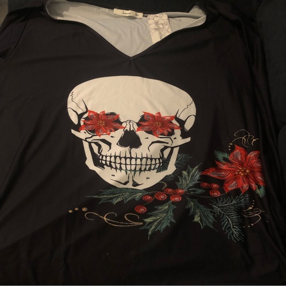 Skull floral long sleeve shirt sz 2X NWT - Picture 3 of 7